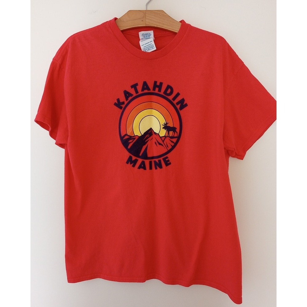 Katahdin Maine Youth Pre Shrunk Short Sleeve Cotton T Shirt XL Coral Red